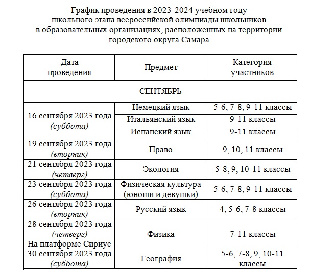 График всош сентябрь.